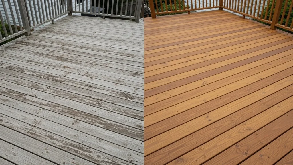 Deck staining before and after — Santa Clara CA