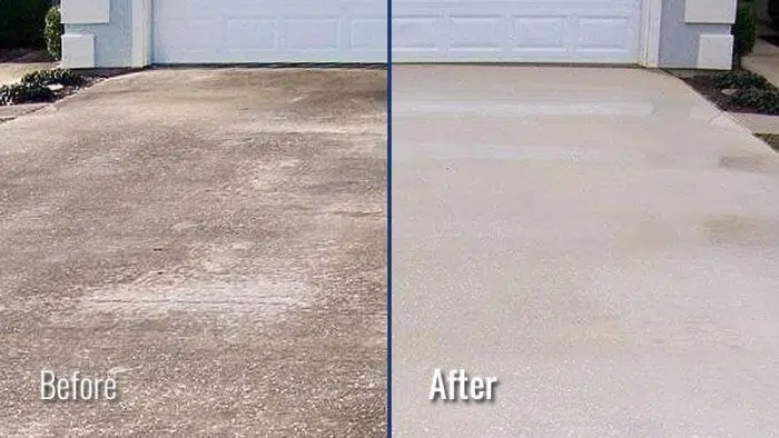 Before and after pressure washing on a Gilroy concrete driveway — ORS Clean