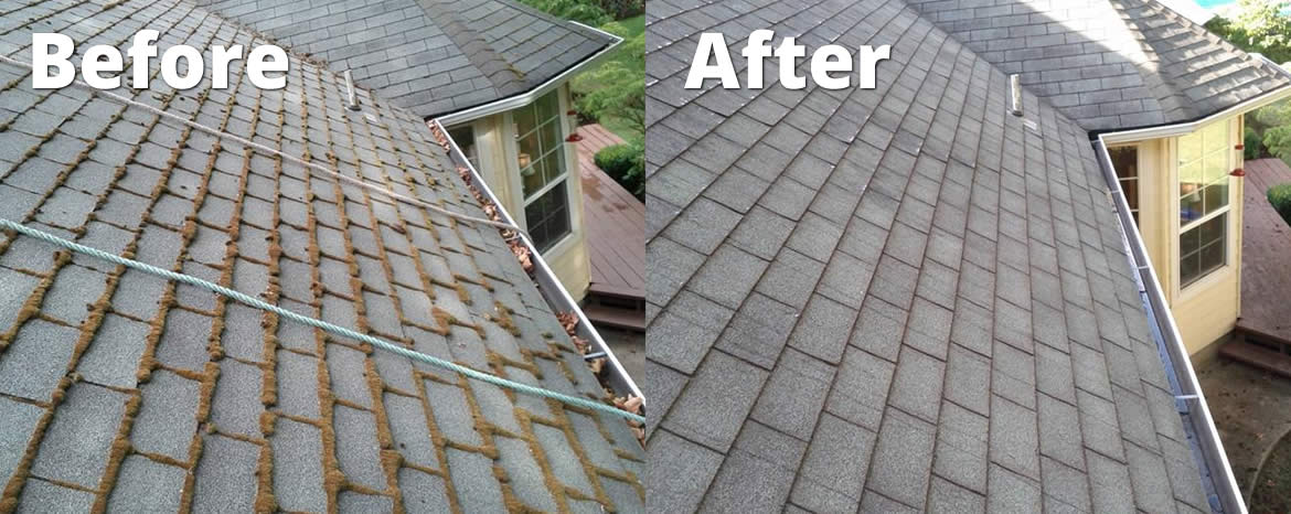 Before and after roof cleaning in Gilroy, CA by ORS Clean