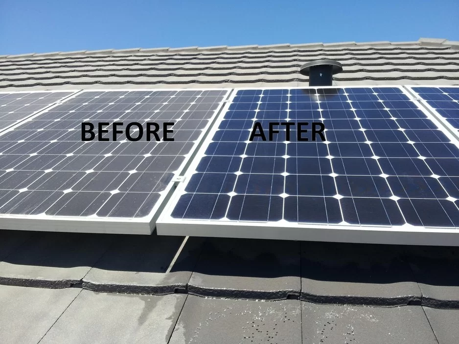 Before and after solar panel cleaning in Gilroy, CA by ORS Clean